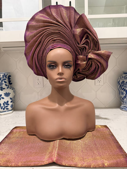 Auto Gele & Ipele Set . Plain Pattern Traditional Aso-Oke Bridal Headwear