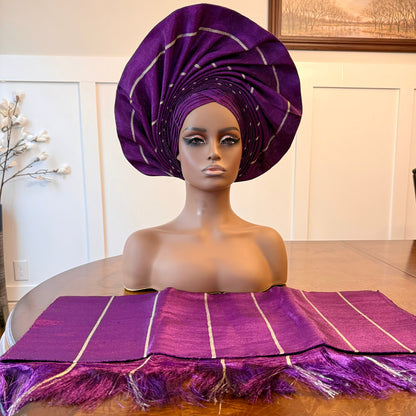 Traditional African Bridal Headgear/Head Tie Aso-Oke/Kente Auto Gele 2p Set Gele and Ipele