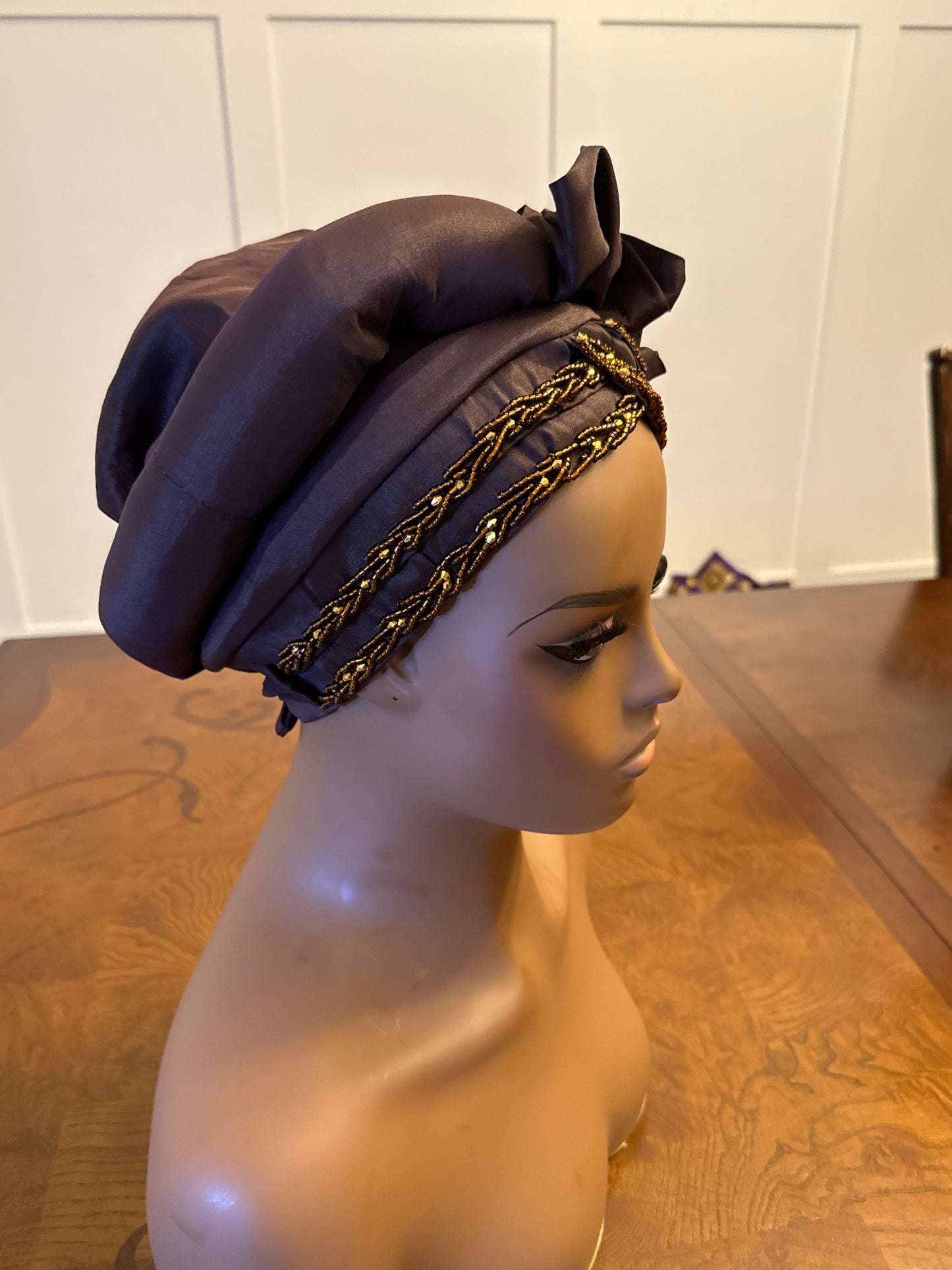 African Double Patterned Beaded Afro Adufe Turban/Hat/Cap