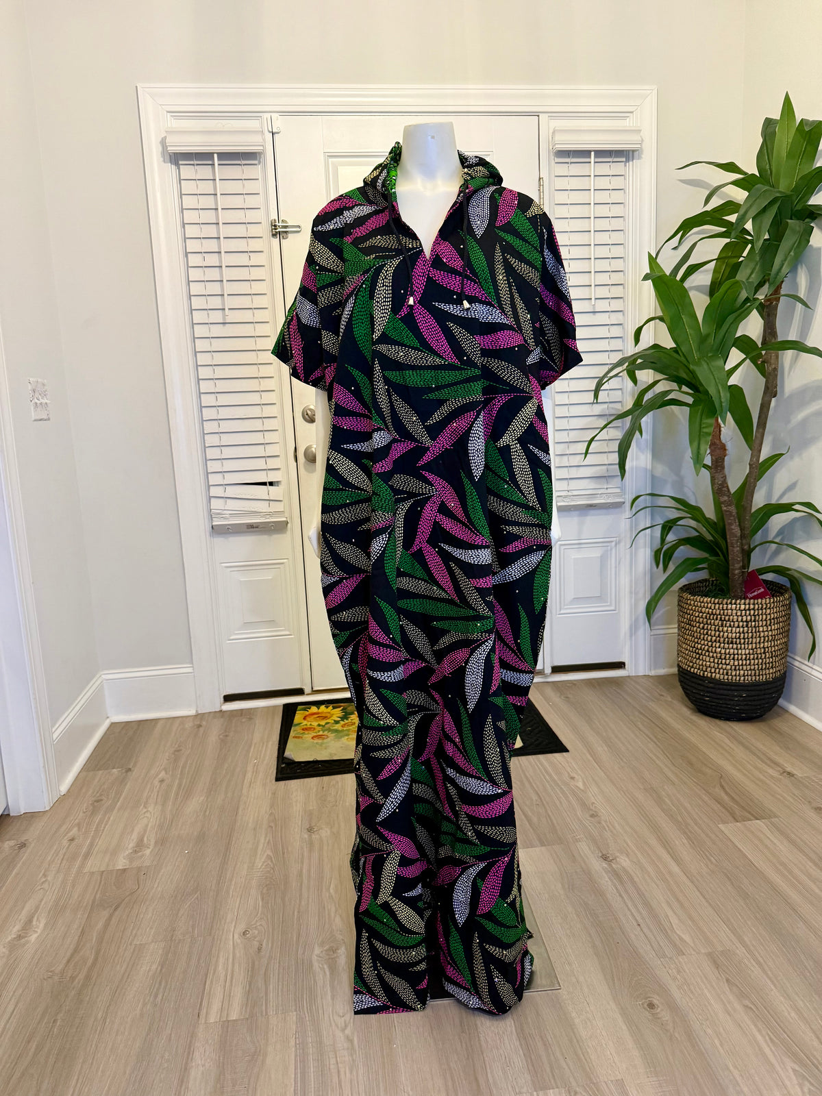 Modern African Ankara Wax Print Hoodie Dress with Glittery stone Embellishments