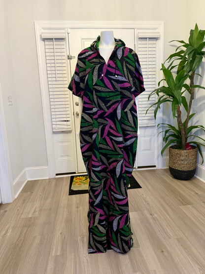 Modern African Ankara Wax Print Hoodie Dress with Glittery stone Embellishments