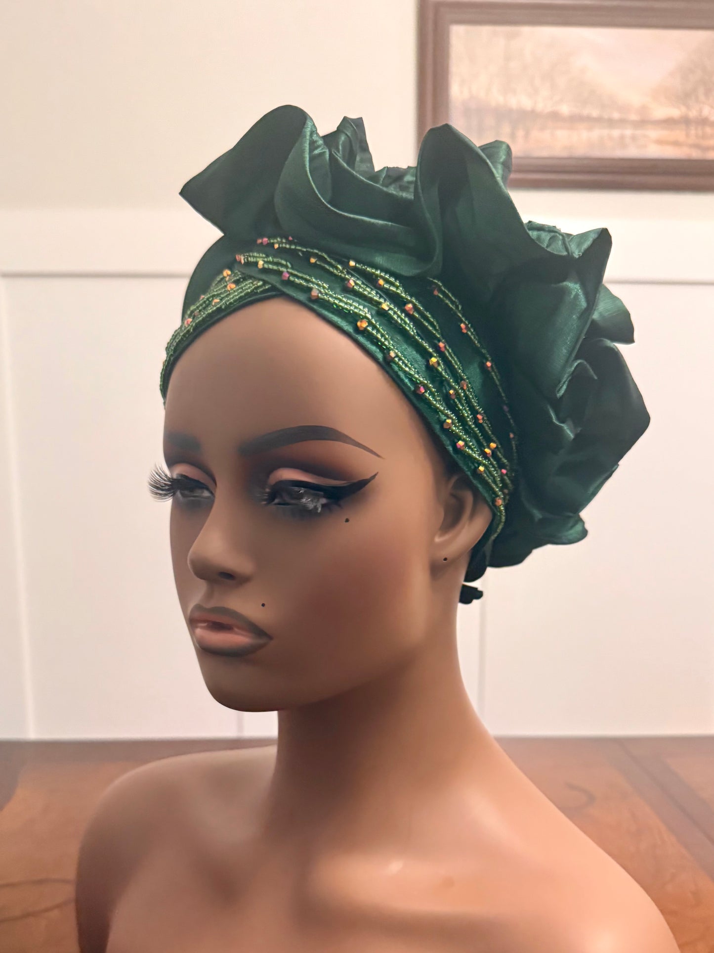 African Double Patterned Beaded Afro Adufe Turban/Hat/Cap