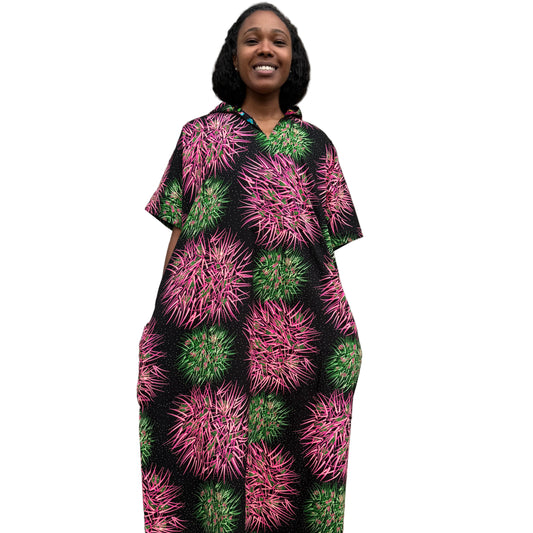 Modern African Ankara Wax Print Hooded Dress with Glittery stones