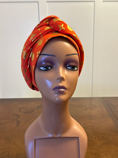 African 2 in 1p Twisted Front Turban/Hat/Cap