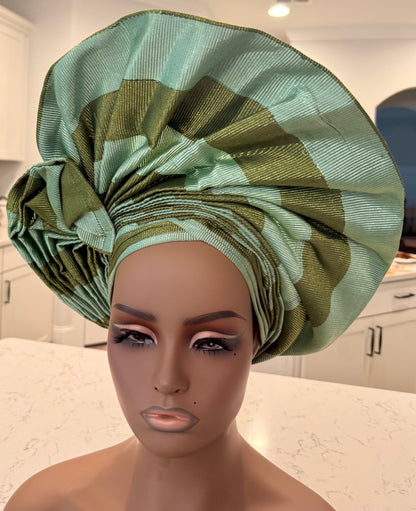 Special Green African Traditional Woven Aso-Oke/Kente Dress