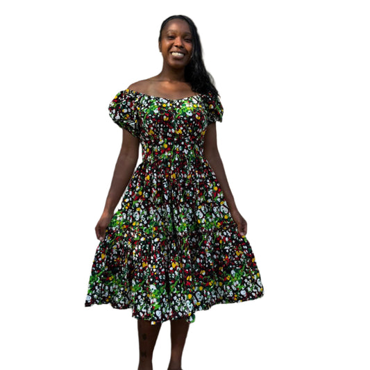 African Print Ankara Colorful Off Shoulder Spring/Summer Dress