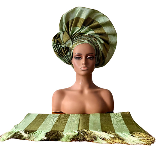 Traditional African Bridal Headgear/Head Tie Aso-Oke/Kente Auto Gele 2p Set Gele and Ipele