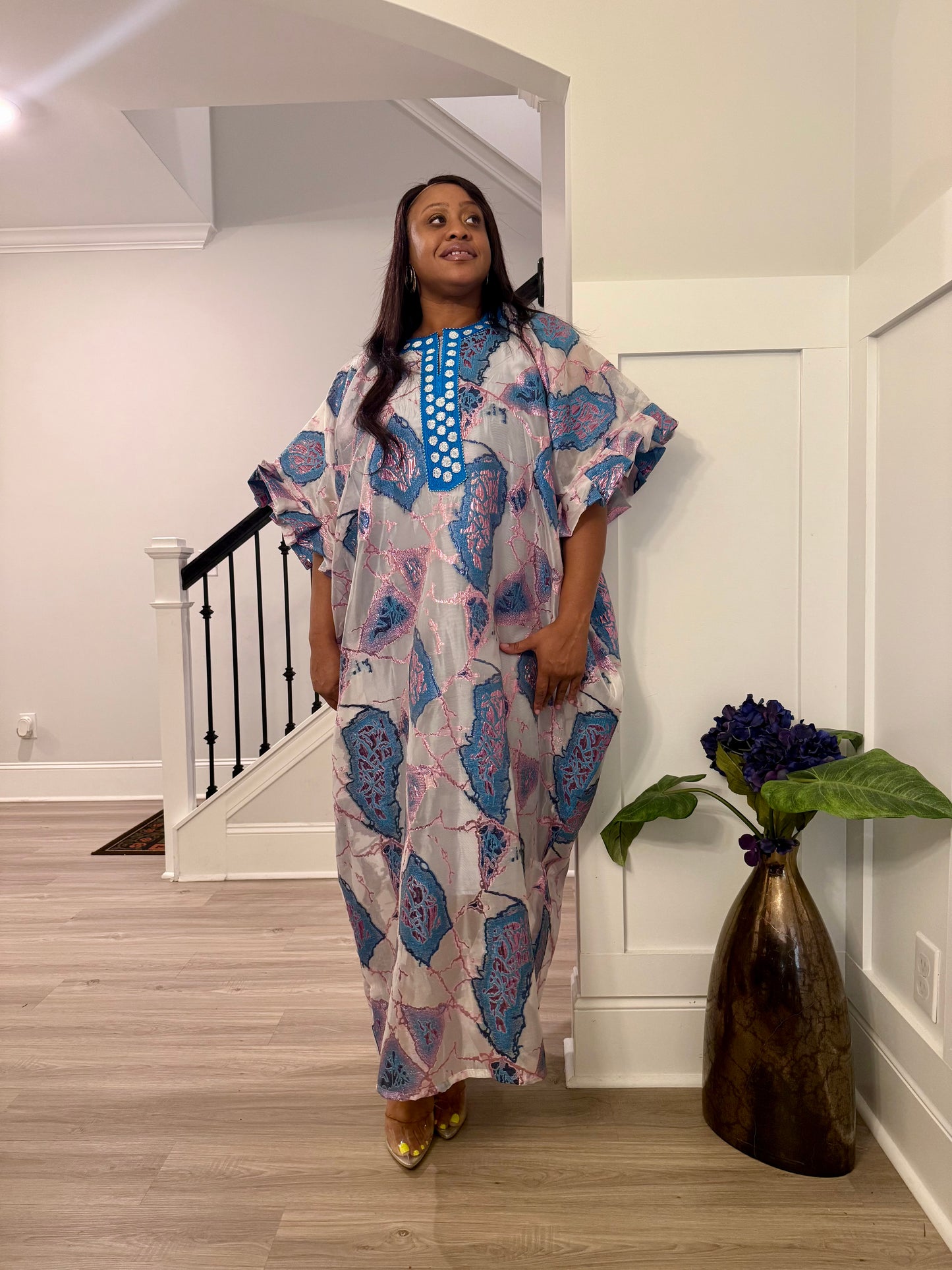 Afro Jaquard Tulle Kaftan Dress