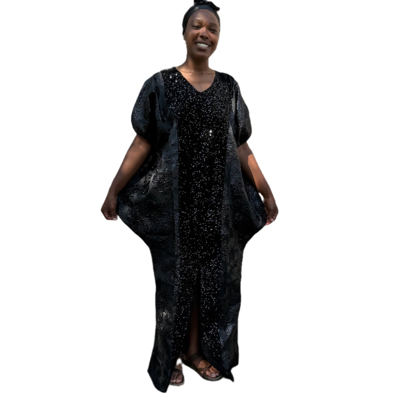 African Unique Rich Aunty Black Damask Brocade Boubou/Maxi Dress