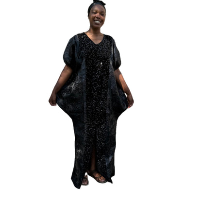 African Unique Rich Aunty Black Damask Brocade Boubou/Maxi Dress