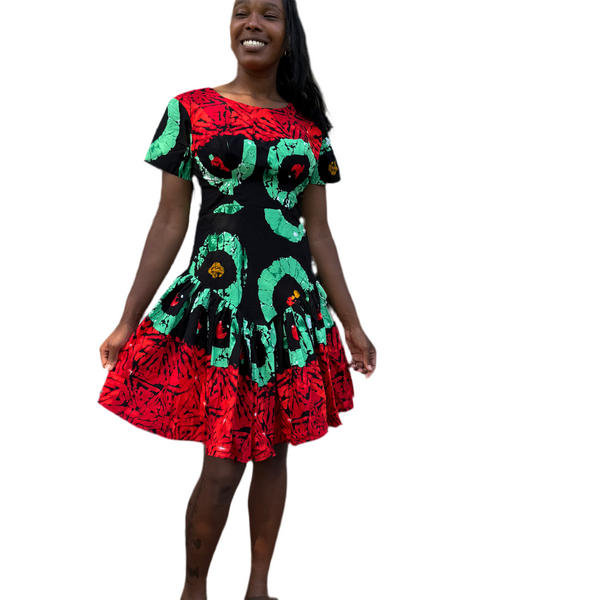 African  Print Ankara Tri Colored  Dress