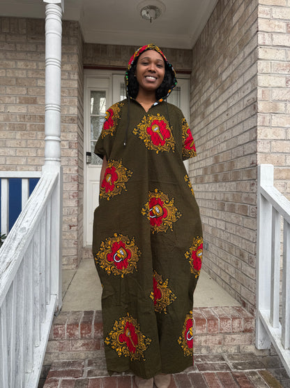 Modern African Ankara Wax Print Hooded Dress with Glittery stones