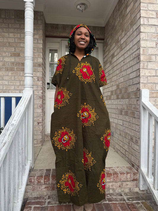 Modern African Ankara Wax Print Hooded Dress with Glittery stones Afro American Outfits