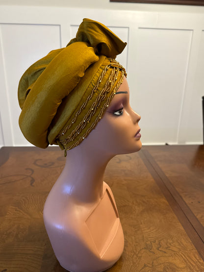 African Double Patterned Beaded Afro Adufe Turban/Hat/Cap