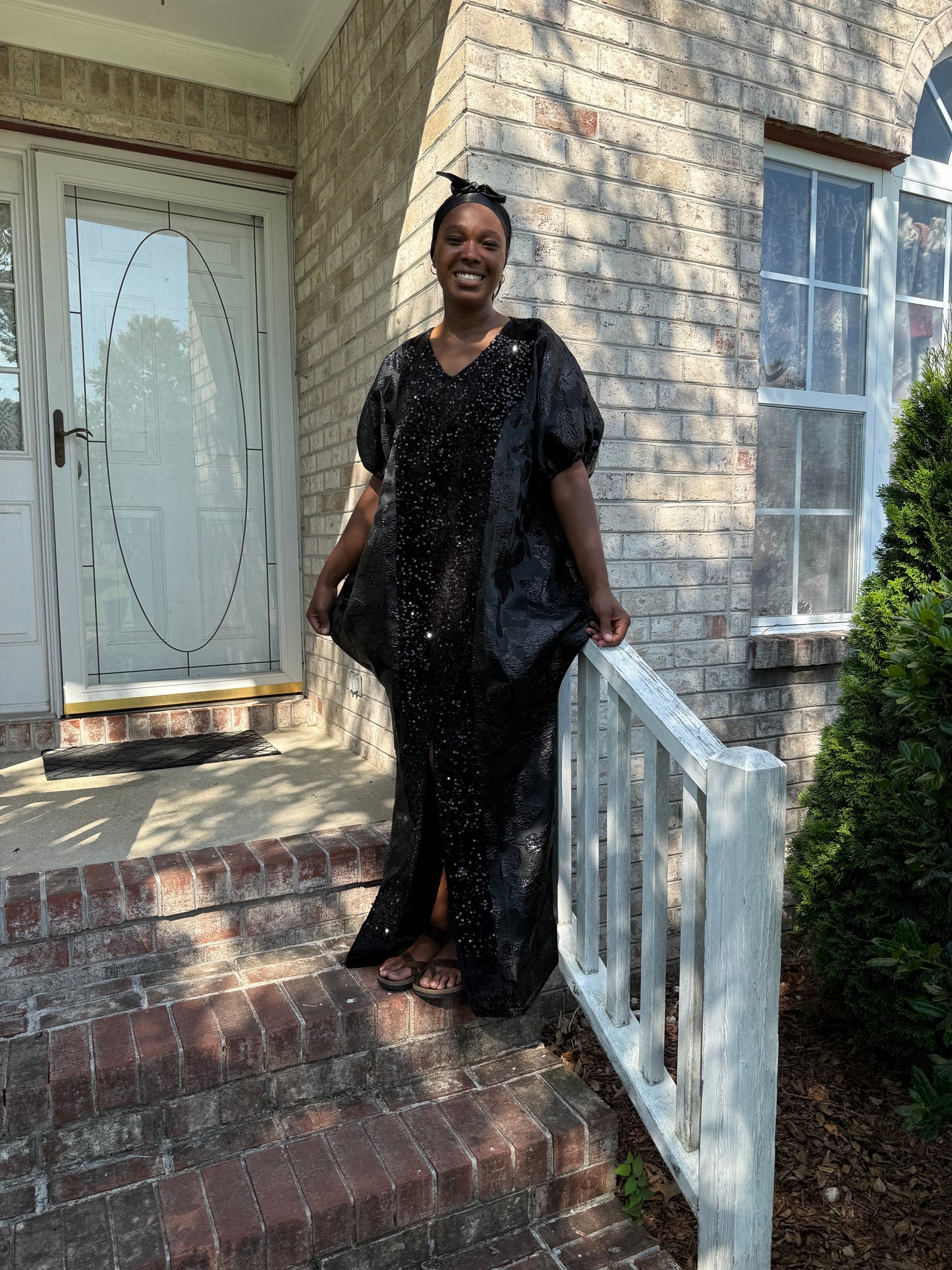 African Unique Rich Aunty Black Damask Brocade Boubou/Maxi Dress