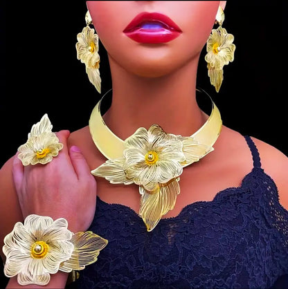 Floral Gold Plated Jewelry Set Afro American Outfits