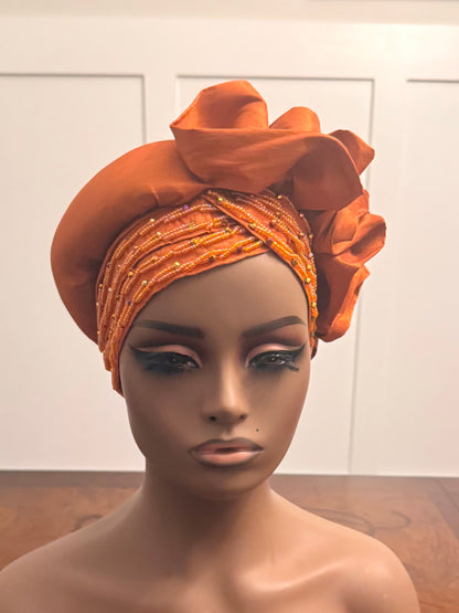 African Double Patterned Beaded Afro Adufe Turban/Hat/Cap