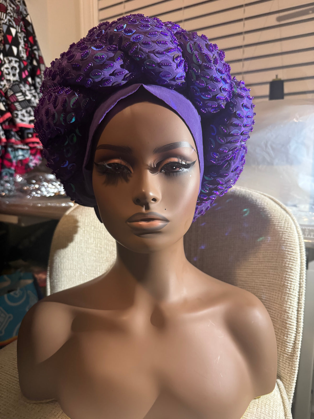 African 2p Hand Beaded luxury Turban