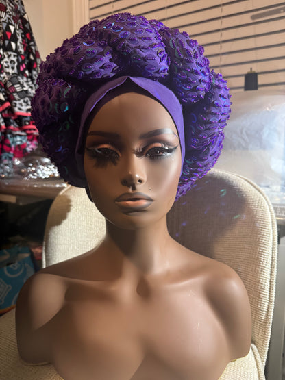 African 2p Hand Beaded luxury Turban