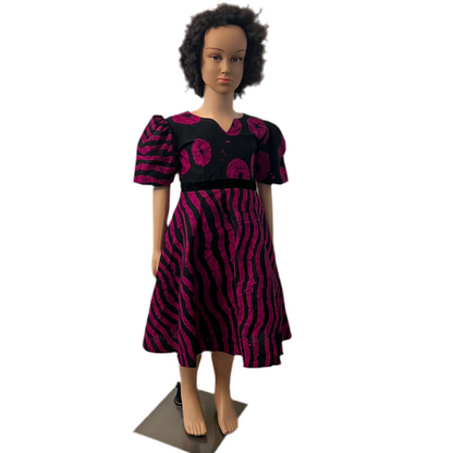 African Wax Ankara Print Afro Sunshine Girls Pink Ball Dress