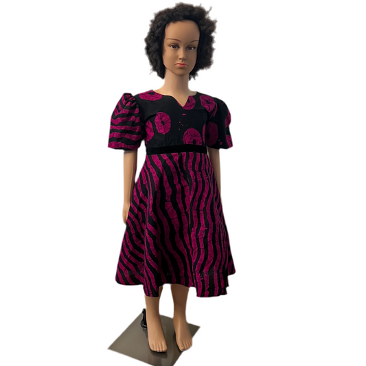 African Wax Ankara Print Afro Sunshine Girls Pink Ball Dress