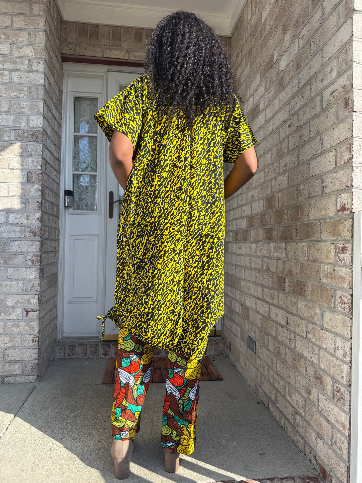 Modern African Ankara Wax Print Afro Calantha Tie side kimono 2p Women Pant Set