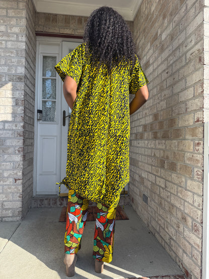 Modern African Ankara Wax Print Afro Calantha Tie side kimono 2p Women Pant Set