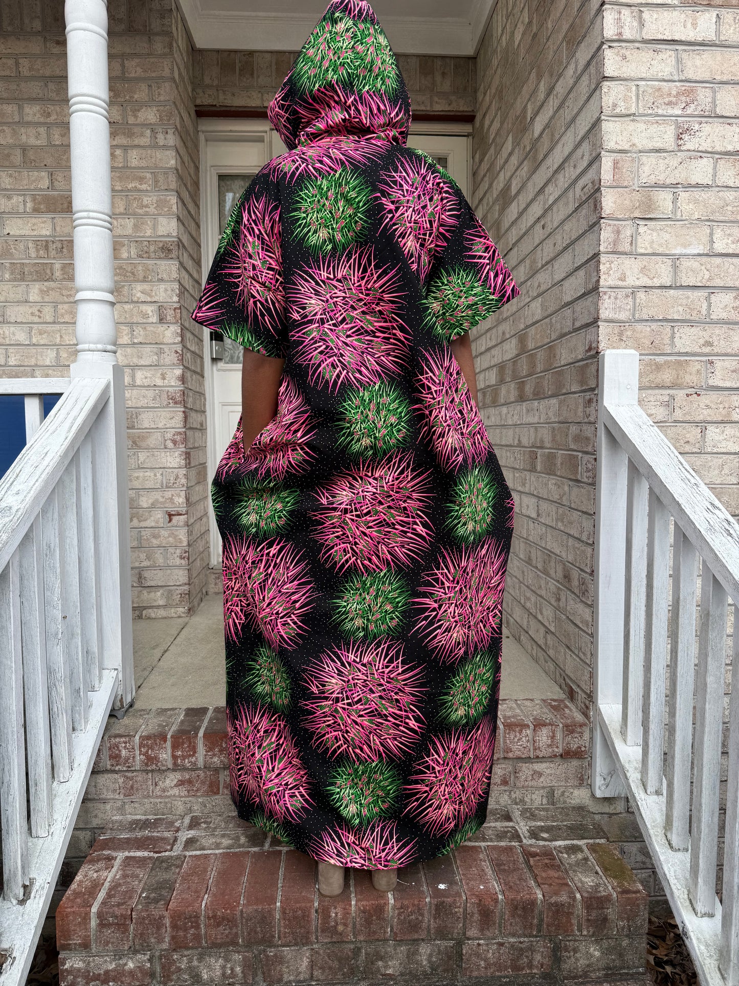 Modern African Ankara Wax Print Hooded Dress with Glittery stones
