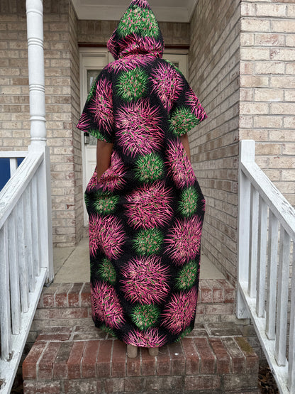 Modern African Ankara Wax Print Hooded Dress with Glittery stones