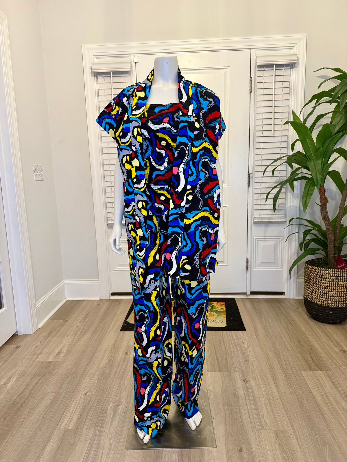 Modern African Ankara Wax Print Afro Evelyn 3p Women Pant Set