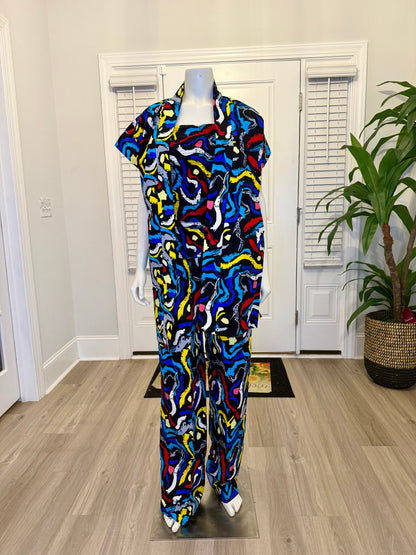 Modern African Ankara Wax Print Afro Evelyn 3p Women Pant Set