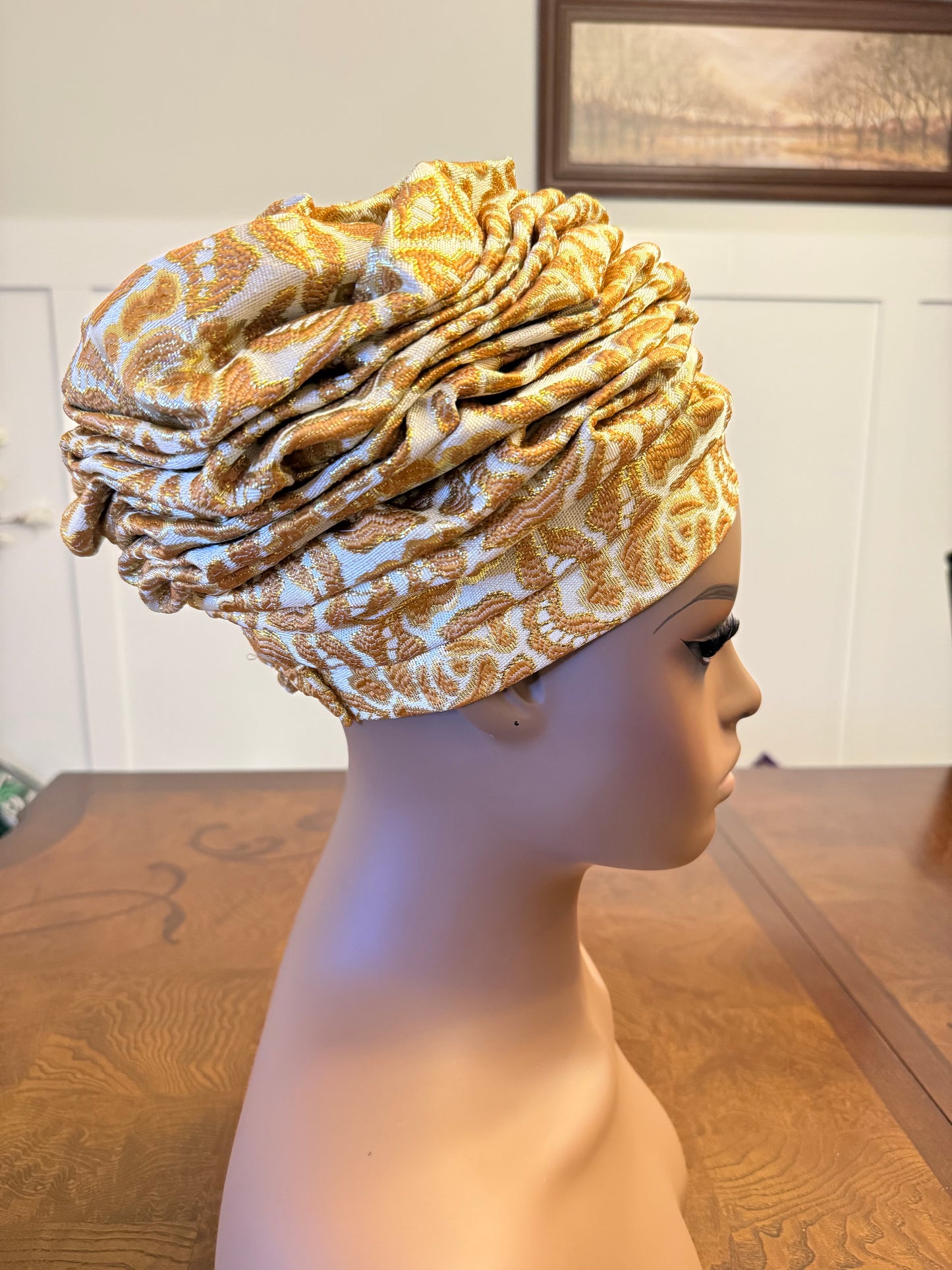 African Damask Flower Shaped Turban /Dastar/Hijab/Chador/Tigno/ headscarf/wrap/Hat