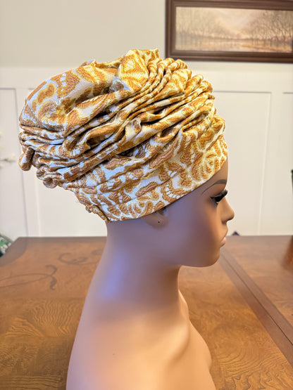 African Damask Flower Shaped Turban /Dastar/Hijab/Chador/Tigno/ headscarf/wrap/Hat