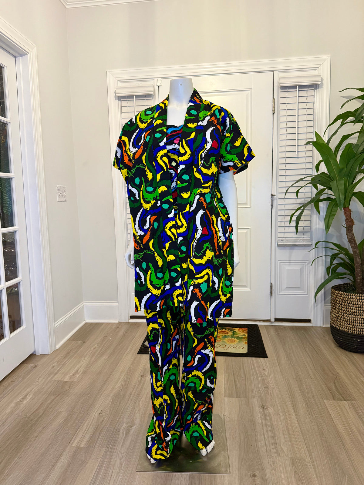 Modern African Ankara Wax Print Afro Evelyn 3p Women Pant Set
