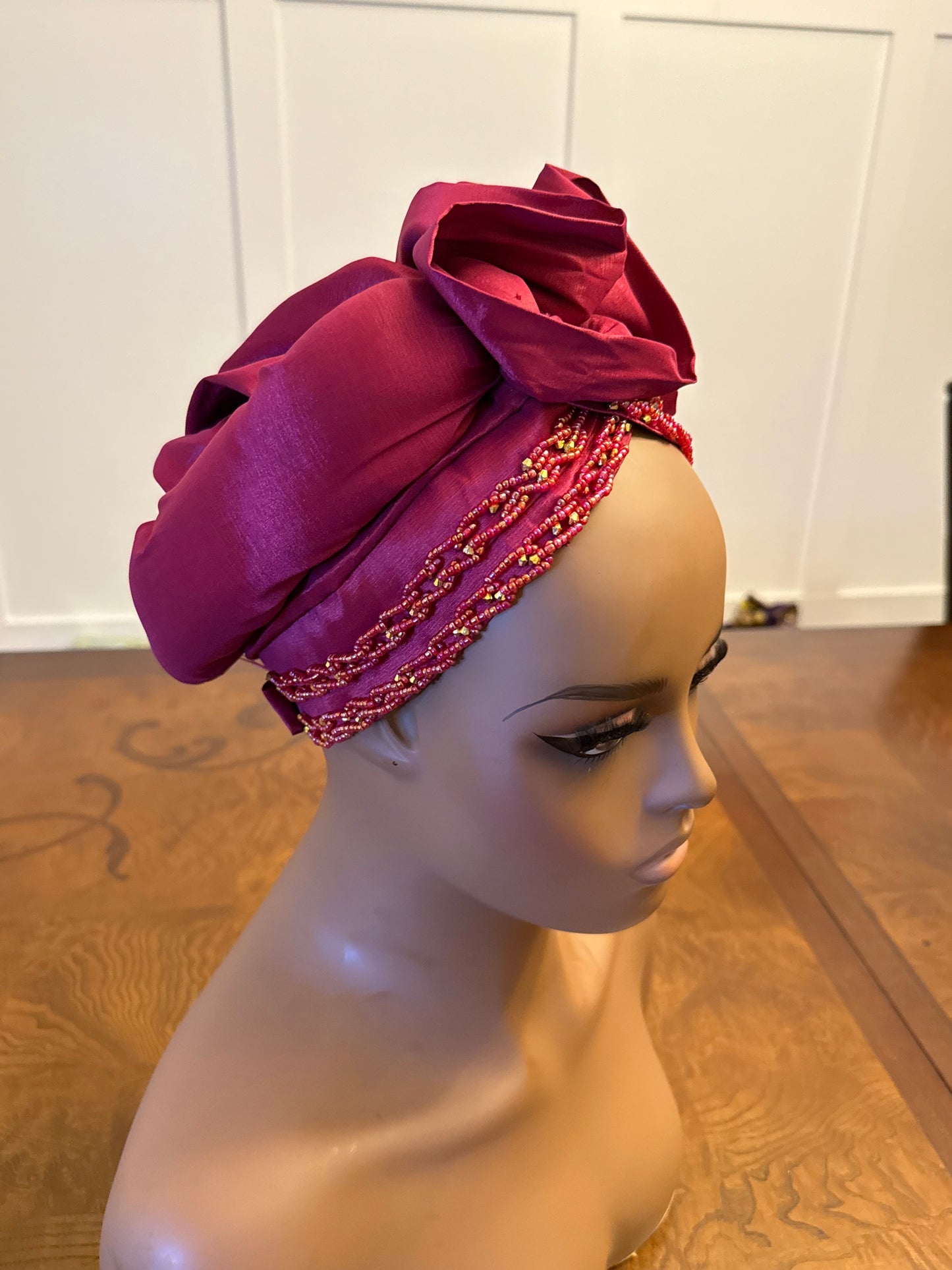 African Double Patterned Beaded Afro Adufe Turban/Hat/Cap