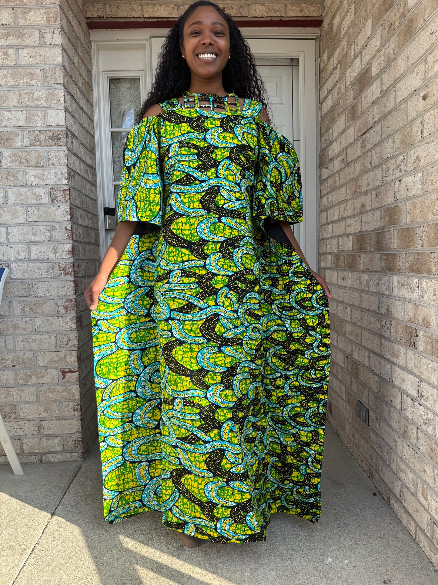 African Ankara Wax Print Basket Neck Bubu Dress Uniquely Designed