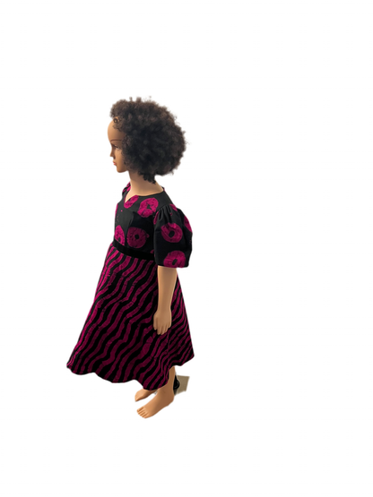 African Wax Ankara Print Afro Sunshine Girls Pink Ball Dress