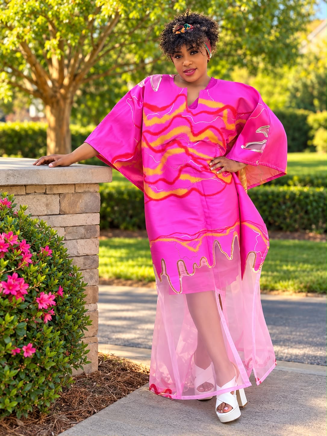 Modern Organza Damask Brocade Maxi Boubou Dress