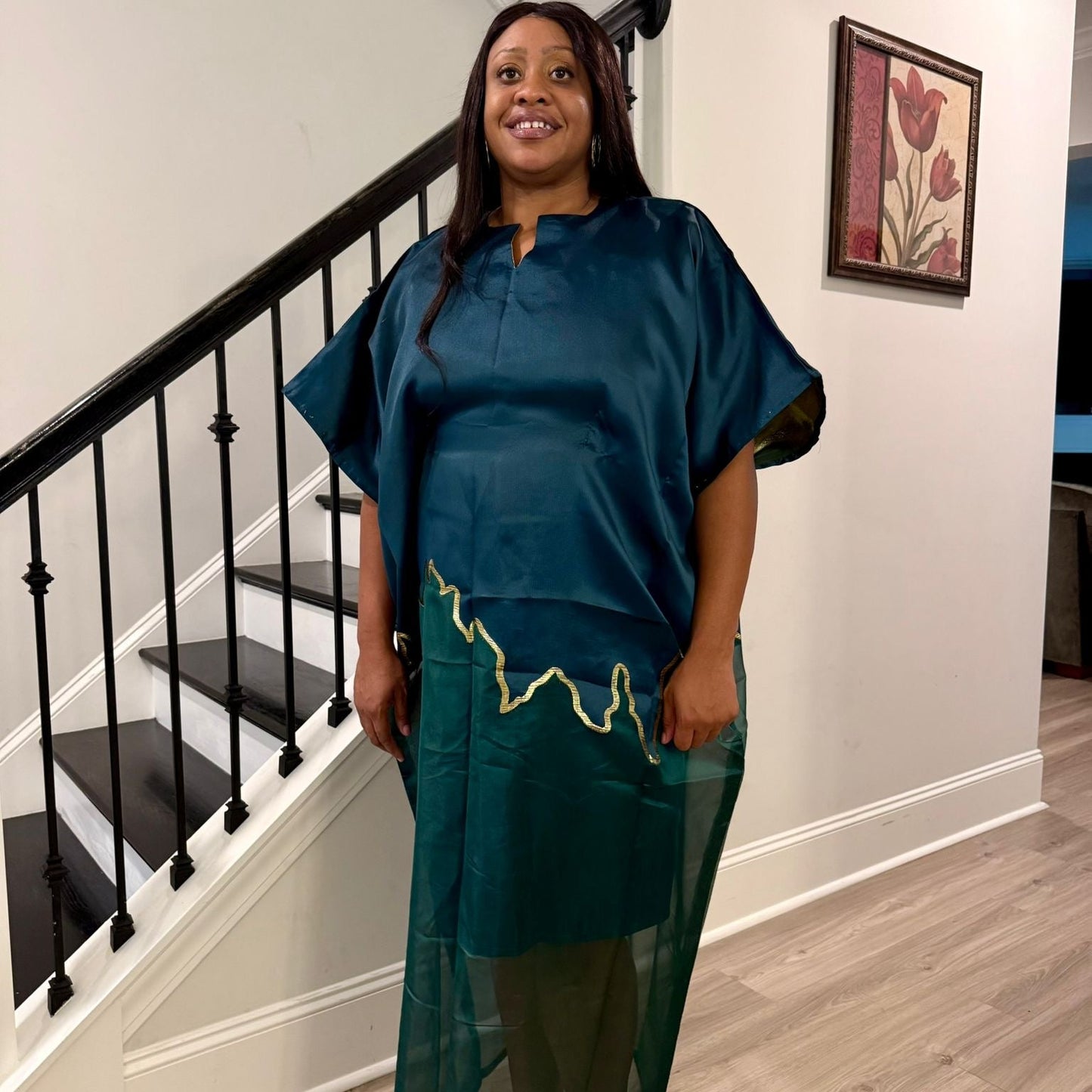 Modern Luxury 2 tone European Organza/Damask Brocade Bubu/Boubou Maxi Dress with inner wear