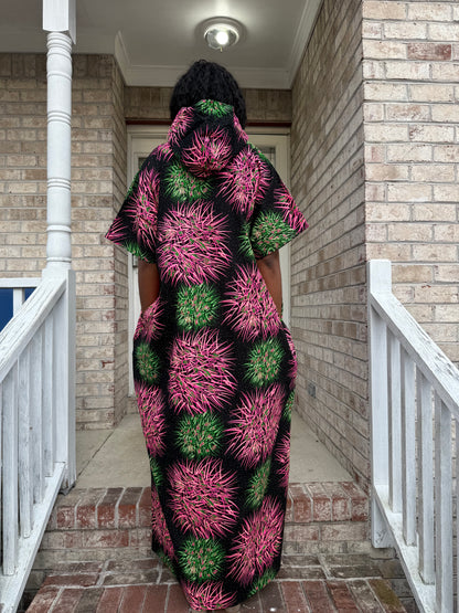 Modern African Ankara Wax Print Hooded Dress with Glittery stones