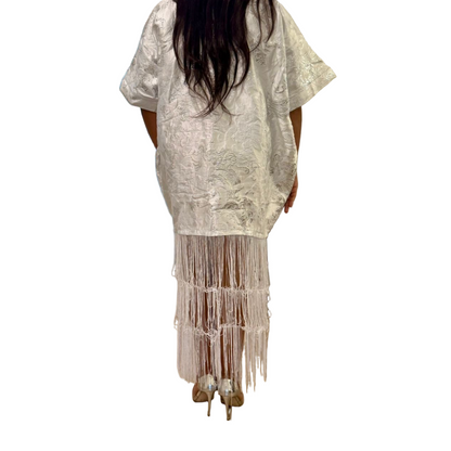 White Brocade African Maxi Dress: Modern Bubu/Boubou Gown