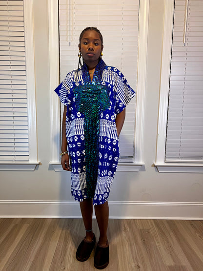 African Ankara Hand Beaded Short Maxi Bubu/Dress