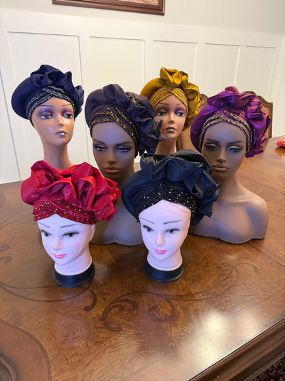 African Double Patterned Beaded Afro Adufe Turban/Hat/Cap