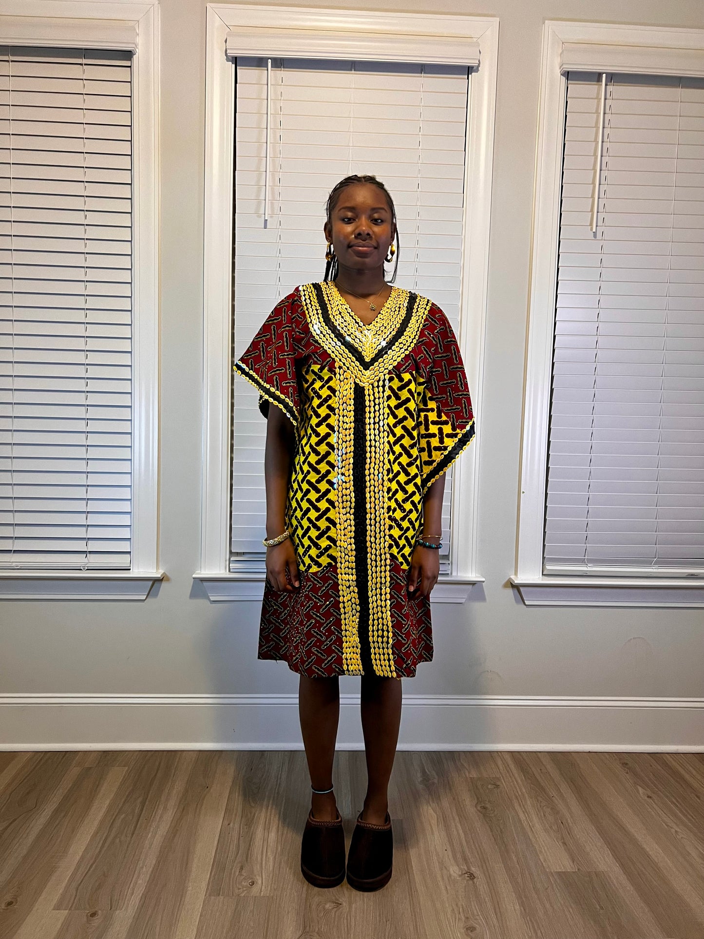 African Ankara Hand Beaded Short Maxi Bubu/Dress