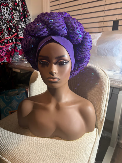 African 2p Hand Beaded luxury Turban