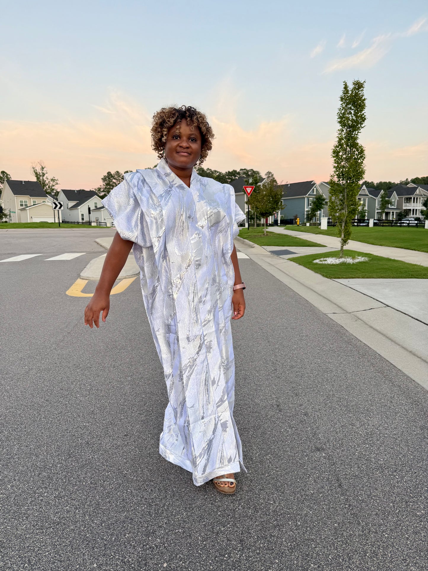 High Quality Luxury White African Damask Brocade Bubu/Boubou Maxi Dress Buga Style