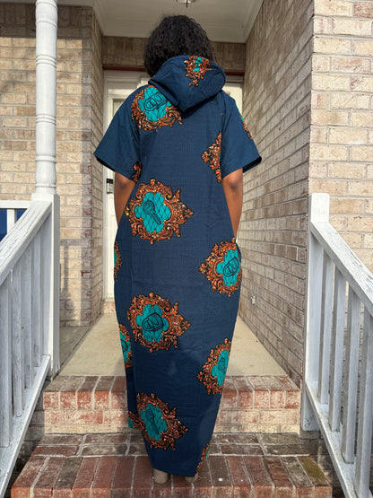 Modern African Ankara Wax Print Hooded Dress with Glittery stones