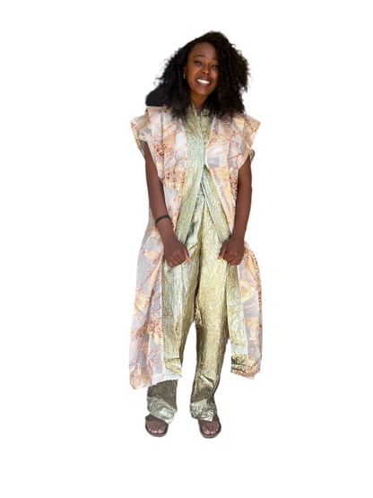 Afro Chic African Luxury Jacquard Brocade Beaded 2p Pant Set Afro American Outfits
