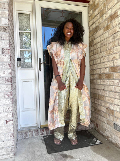 Afro Chic African Luxury Jacquard Brocade Beaded 2p Pant Set Afro American Outfits