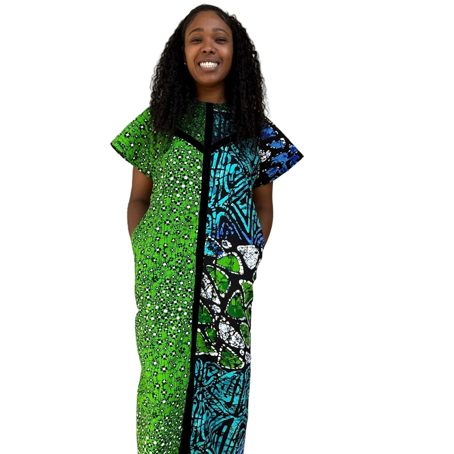 African Ankara Wax Print Double Pattern A Line Dress